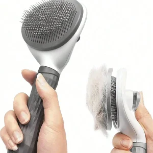 1pc Dog Brush, Cat Brush, Flea Comb, Automatic Cleaning Brush, Pet Grooming Brush, Pet Massage Brush, Shedding Grooming Brush
