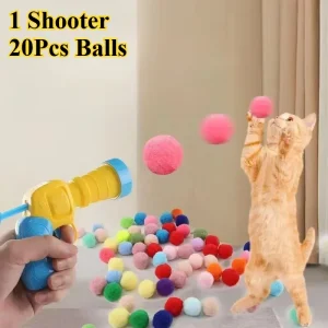 1Set Creative Interactive Launch Training Cat Toys Kitten Mini Pompoms Games Stretch Plush Ball Toy Cat Supplies Pet Accessories