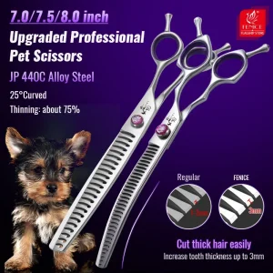 Fenice 7.0/7.5/8.0 inch Professional Pet Grooming Shears Fishbone Teeth Straight/Curved Chunker Scissors JP440C Groomer Tools