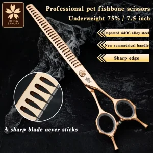 Rose Gold Straight Fish Bone Scissors 7.5 "Imported 440 Material Dog Bichon Pet Groomer Special Trimming Scissors